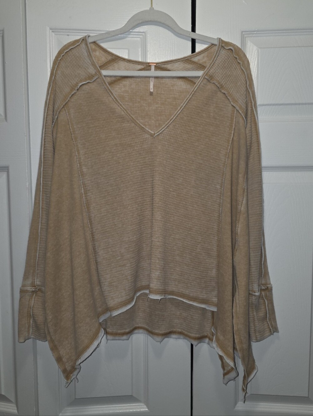 Free People Tan Raw Hem Oversized Thermal Knit Size S